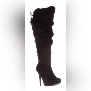 Thalia Sodi Brisa Over the Knee Platform Boots in Black Microsuede - Size 6